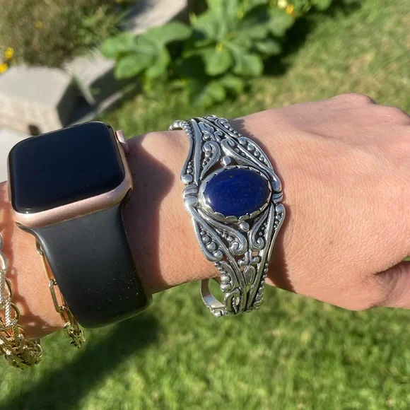 Silver Cuff Bracelet with Blue Lapis